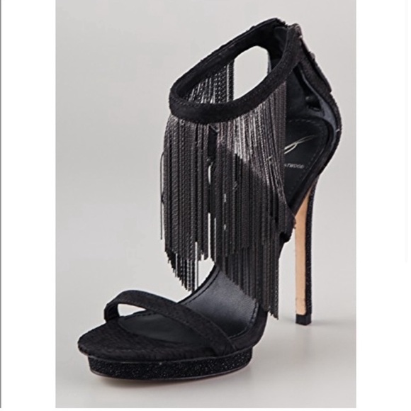 🤩 Brian Atwood Cassiane Black Fringe Heels size 7.5 🤩 - Picture 2 of 15